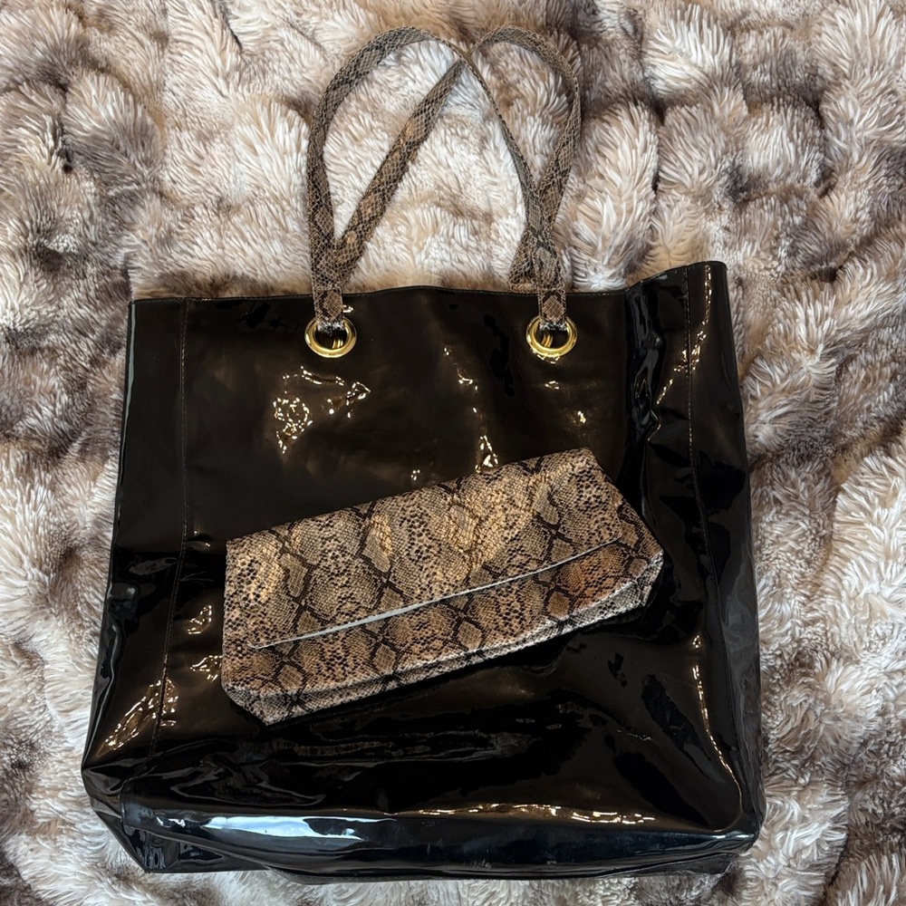 Estee Lauder Black and Snake Print Tote Bag